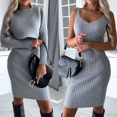 Suit ladies autumn sunken stripe long sleeve top braces skirt